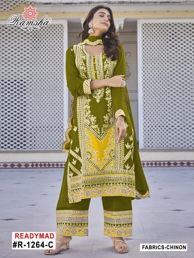 R 1264 Nx  A To D By Ramsha Chinon Pakistani Readymade Suits Suppliers In India